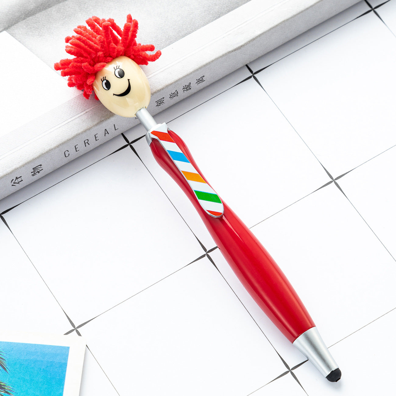 Wholesale Plastic Three-dimensional Cartoon Smiling Face Touch Screen Pen, Cute Plush Doll Head Pen